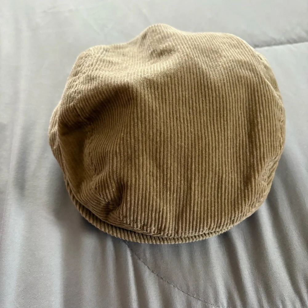 Baby Cabbie Hat Tan Corduroy ribbed fabric 6-12months